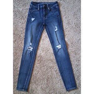 ​AMERICAN EAGLE WOMENS 0 BLUE DENIM JEANS JEGGING BUTTON ZIPPER POCKETS